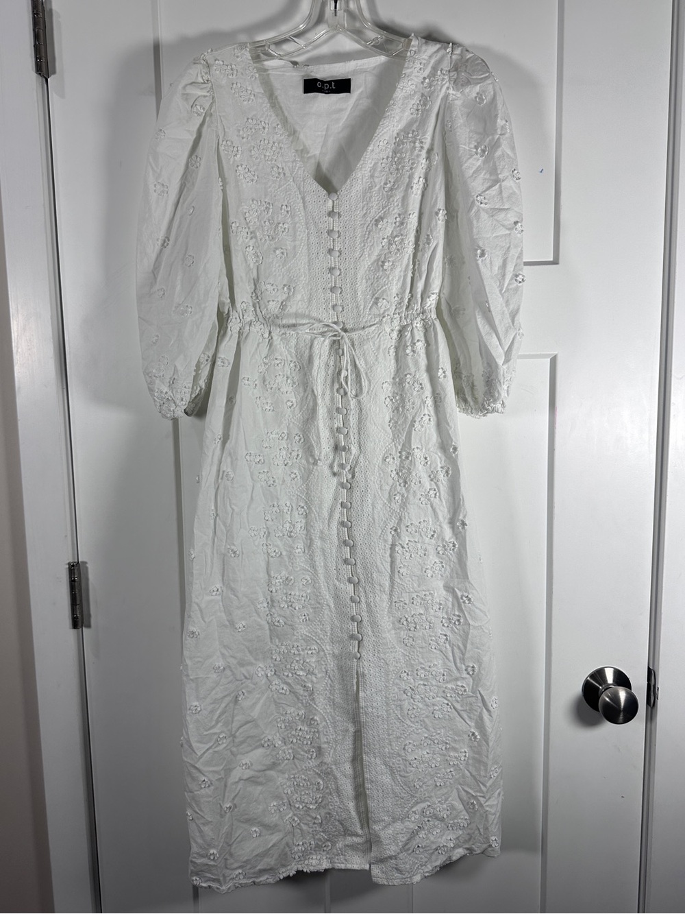 OPT White Embroidered V-Neck Midi Dress Bridal Engagement Vacation Cottagecore